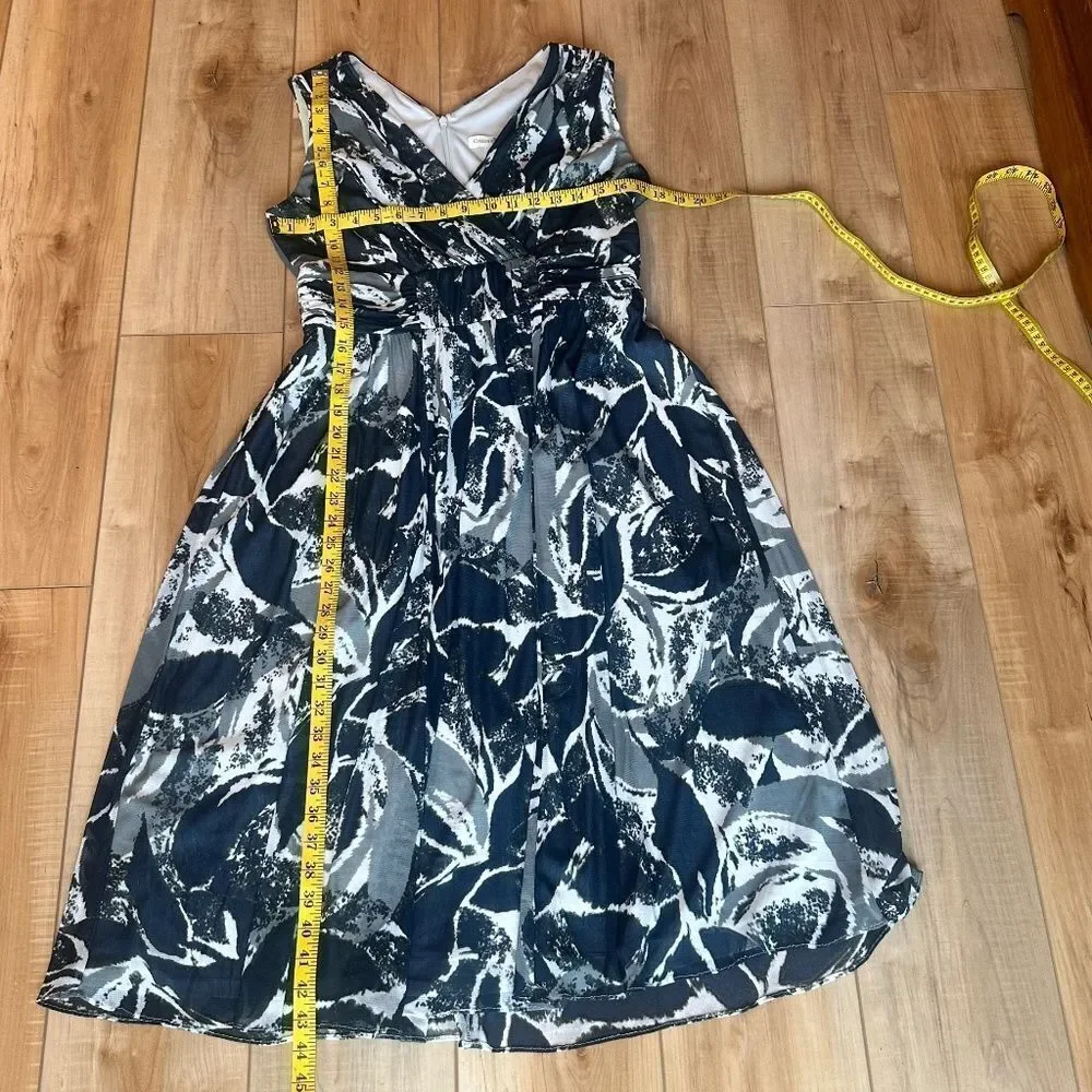 Coldwater Creek Sleeveless Crossover Midi Dress Black/Blue/White